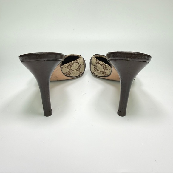 Vintage Gucci Monogram Horsebit Mule Heels in Beige / Brown / Gold size 7b main image 0